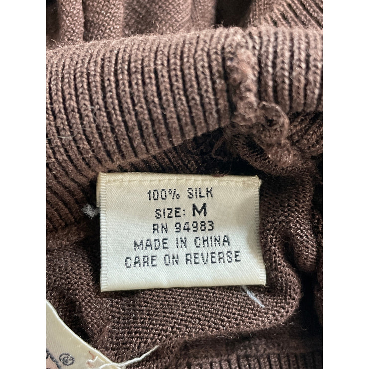 Diane Von Furstenberg Silk Asset Brown 100% Silk Sleeveless Turtleneck Sweater M
