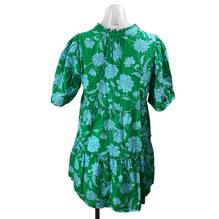 Sugarlips Women's Green Blue Waterlilly Floral Dixie Split Neck Shift Dress Sz S