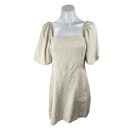 Abercrombie & Fitch Beige Linen Short Puff Sleeve Square Neck ALine Mini Dress S