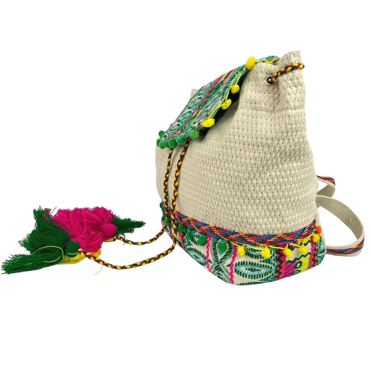 NEW Jen & Co Multicolor Tasseled Boho Hippie Magdelena Aztec Cotton Backpack