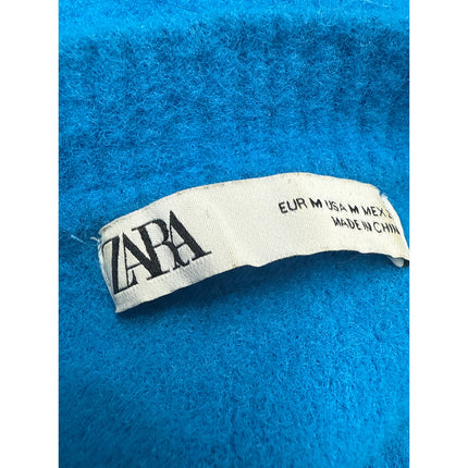 Zara Women's Blue Long Sleeve Knit Fleece Cropped Sweatshirt Sweater Top Size M