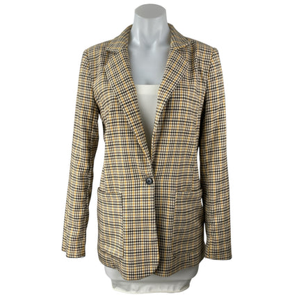 Vila Beige Plaid Tweed Collared Long Sleeve Pockets Blazer Coat Jacket Size 36