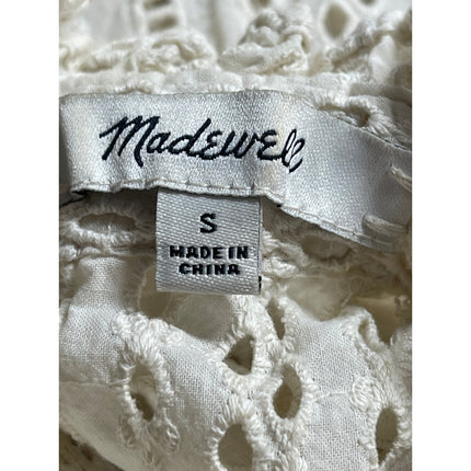 Madewell White Embroidered Eyelet Long Sleeve Ruffle Mock Neck Blouse Top Size S