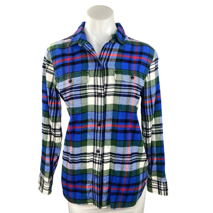 Madewell Blue Plaid Flannel Button Down Pockets Long Sleeve Collar Shirt Top XS