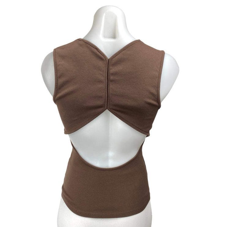 Zara Brown Sleeveless Ribbed Knit Cutout Back Cami Camisole Tank Top Size M