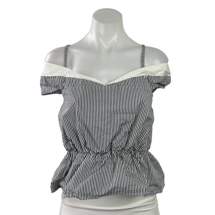 AGIC Women's Black White Striped Cold Shoulder Shirt Peplum Blouse Top Size S