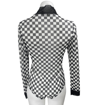 I.AM.GIA Nightrider Black White Checkered Mock Long Sleeve Bodysuit Top Size L