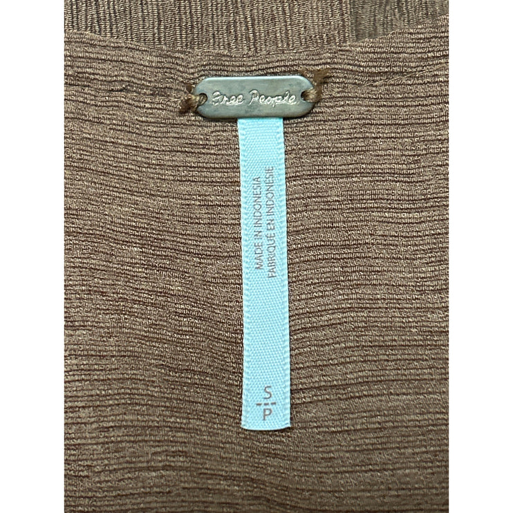 Free People Check On It Brown Faux Wrap V-neck Long Sleeve Blouse Top Size S