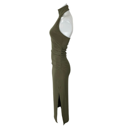 Aritzia Wilfred Smooth Matter Remedy Olive Green Halter Slit Maxi Dress Size XS