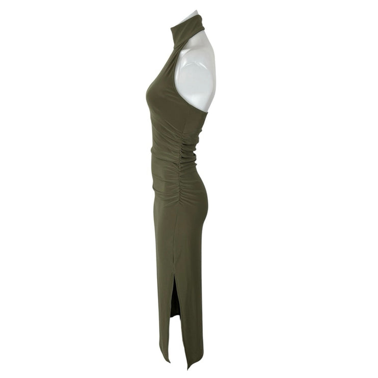 Aritzia Wilfred Smooth Matter Remedy Olive Green Halter Slit Maxi Dress Size XS
