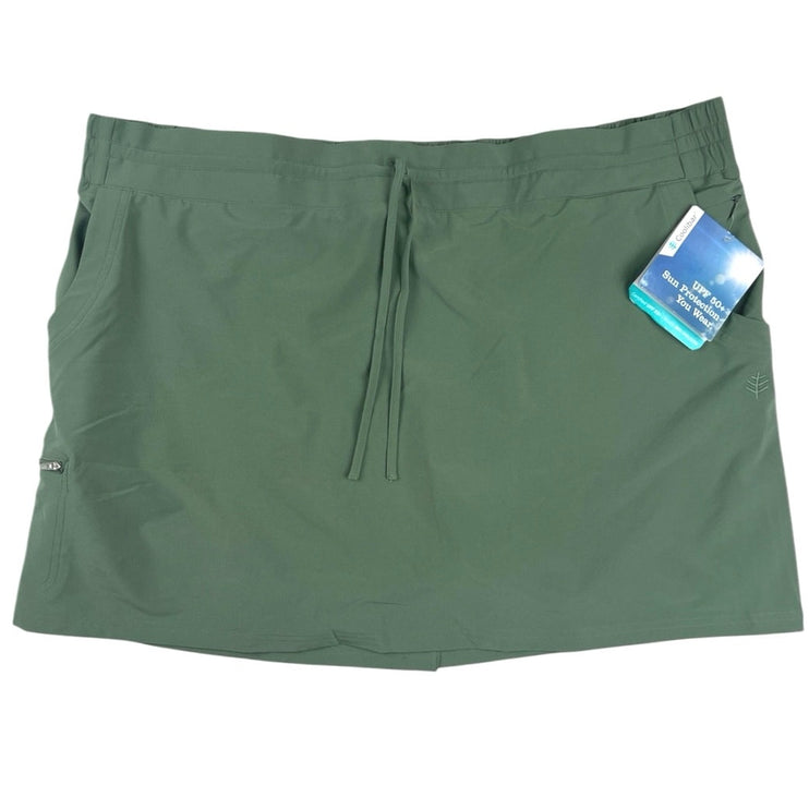 NEW Coolibar Mendocino Green Silky Soft Drawstring Stretch Mini Travel Skort XXL