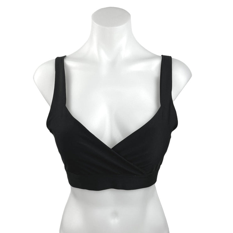 Terez Black V Neck and Back Surplice Yoga Workout Athletic Sports Bra Size S