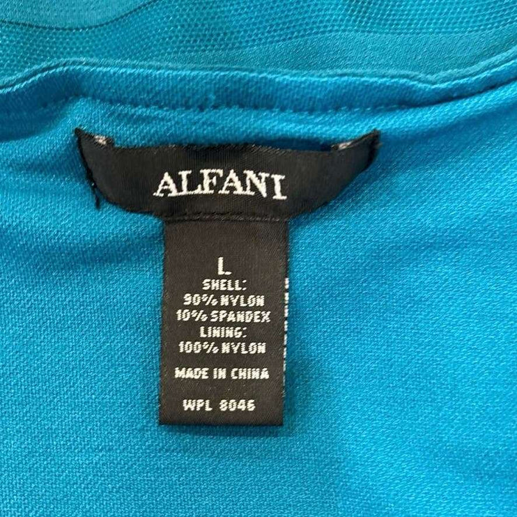 Alfani Teal Blue Sheer Striped 3/4 Sleeve Layered Round Neck Blouse Top Size L