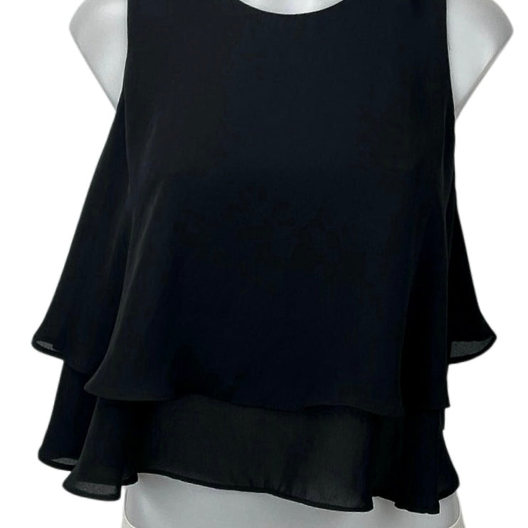 Zara Women's Black Sleeveless Tiered Ruffle Cami Camisole Tank Blouse Top Size S