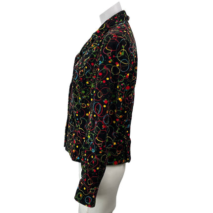 Christopher & Banks Black Colorful Print Long Sleeve Corduroy Coat Jacket Sz S