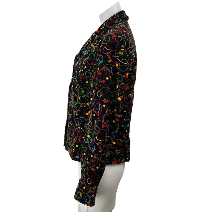 Christopher & Banks Black Colorful Print Long Sleeve Corduroy Coat Jacket Sz S