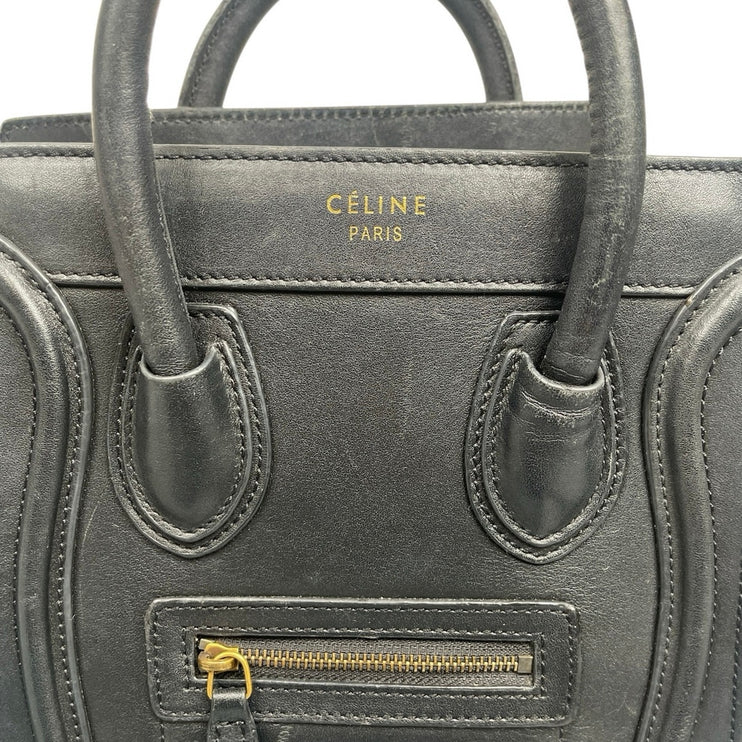 Celine Nano Luggage Black Leather Wing-Side Mini Handheld Crossbody Handbag