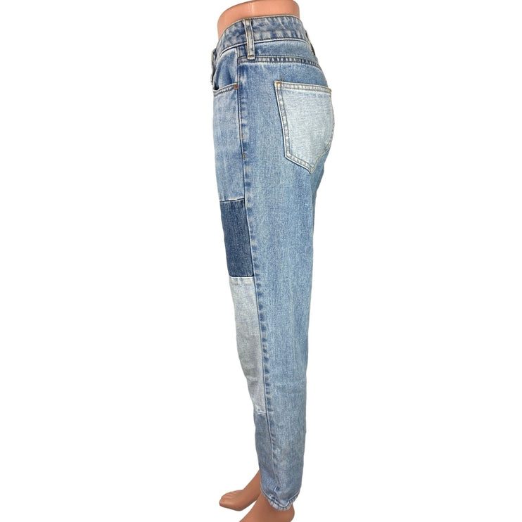 Pacsun Blue Patch On High-rise Straight Tapered Leg Ankle Denim Mom Jeans Sz 25