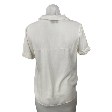 Vici Kienna Women's White Textured Drape V Neck Short Sleeve Wrap Blouse Top S