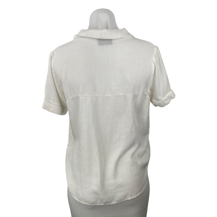 Vici Kienna Women's White Textured Drape V Neck Short Sleeve Wrap Blouse Top S