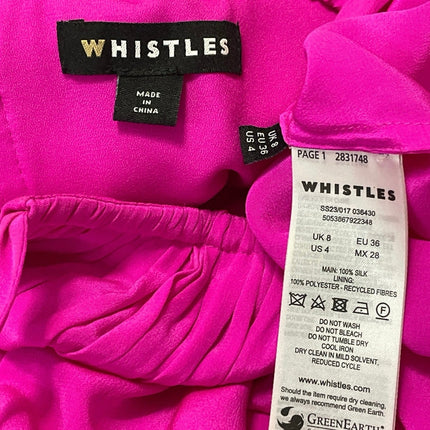Whistles Cecille 100% Silk Womens Pink Short Puff Sleeves Halter Midi Dress Sz 4