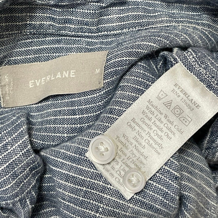 Everlane 100% Linen Blue White Short Sleeves Pinstriped Button Down Shirt Top M