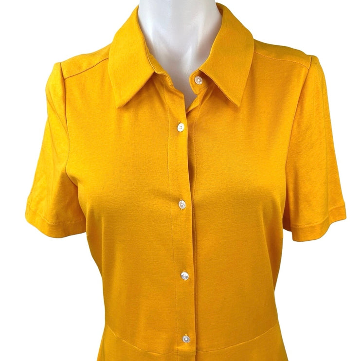 NEW Argent Marigold Yellow Button Down Knit Maxi Midi Shirt Polo A-Line Dress 10