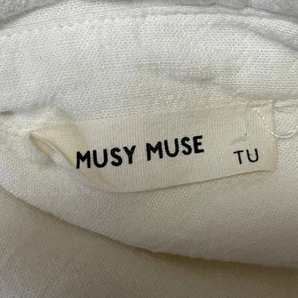 Musy Muse Women White 100% Linen Pocket Long Sleeve Button Down Shirt Top Size L