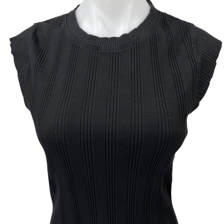 Zara Black Ribbed Knit Mock Neck Cap Sleeve Fitted Mini Sweater Dress Size L