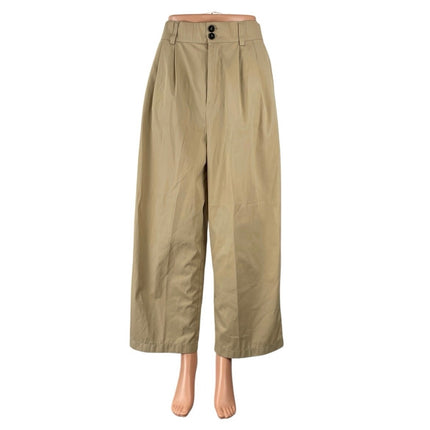 Zara Women Beige High Rise Pleated Palazzo Wide Leg Trousers Chino Dress Pants S