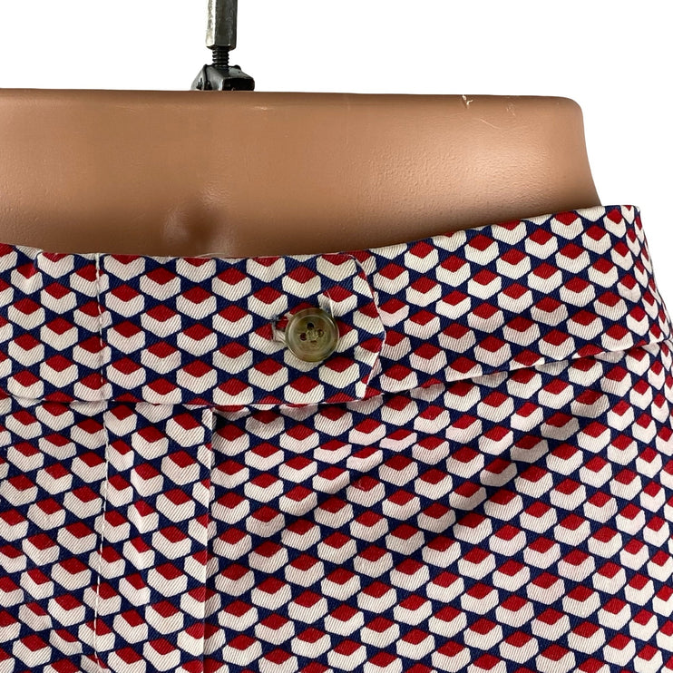 J,Crew Women's Red Geometric Abstract Stretch Mid Rise Mini Casual Shorts Size 6