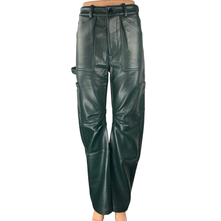Lioness Green Faux Leather High Waist Wide Baggy Carrot Barrel Cargo Pants XXS