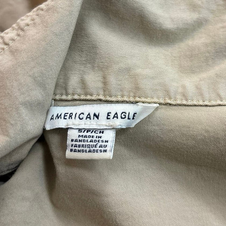 American Eagle Utility Khaki Pocket Button Up Collar Long Sleeve Jumpsuit Size S