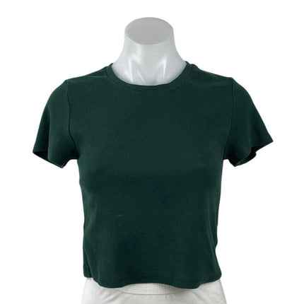 Aritzia TNA Home Stretch Green Knit Sculpt Short Sleeve T Shirt Crop Top Size M