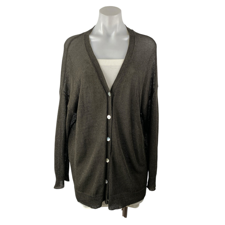 Zara Women's Gray Long Sleeve V Neck Knit Button Down Cardigan Sweater Top Sz S