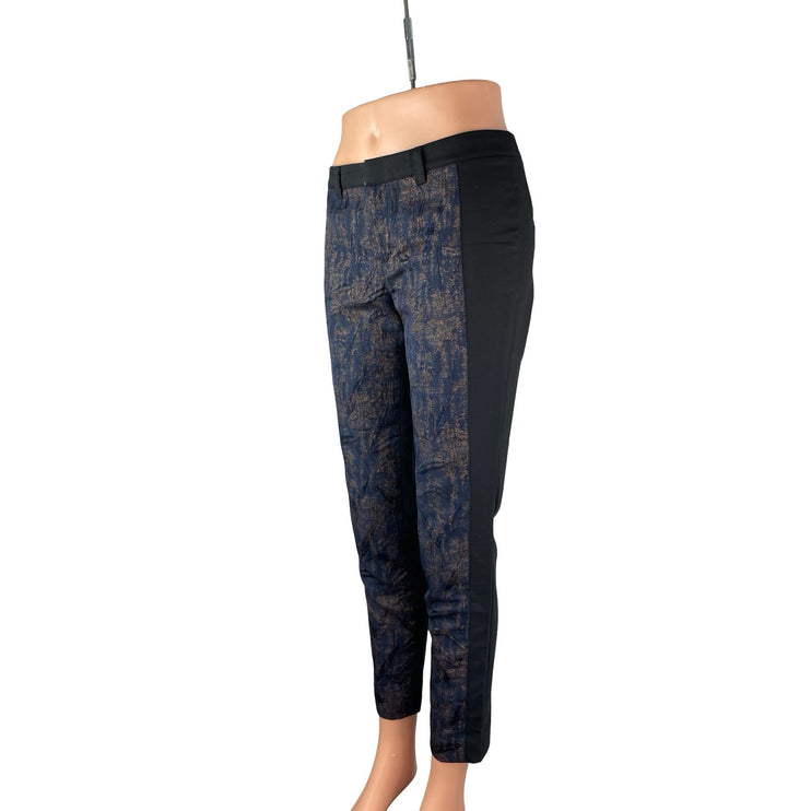 Anthropologie Cartonnier Women's Black Blue Jacquard Panel Trousers Pants Size 0