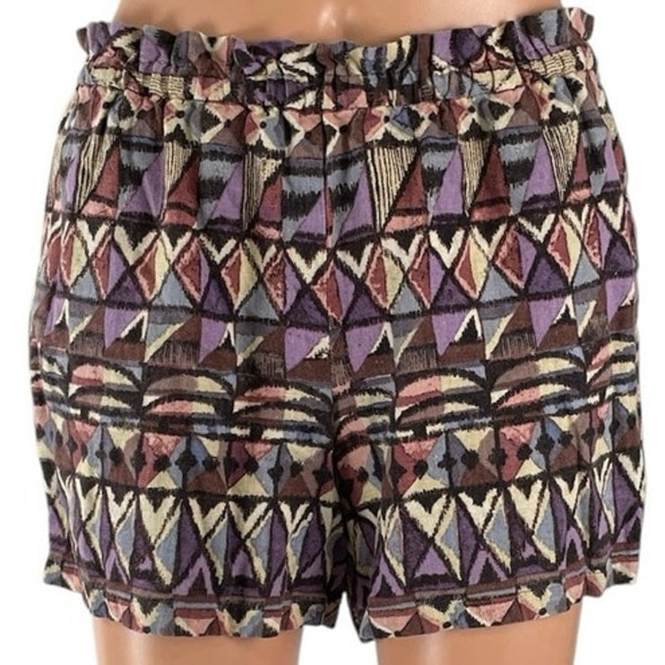 Anthropologie Lilka Multicolor Linen Geometric Boho High Rise Mini Shorts Sz XS