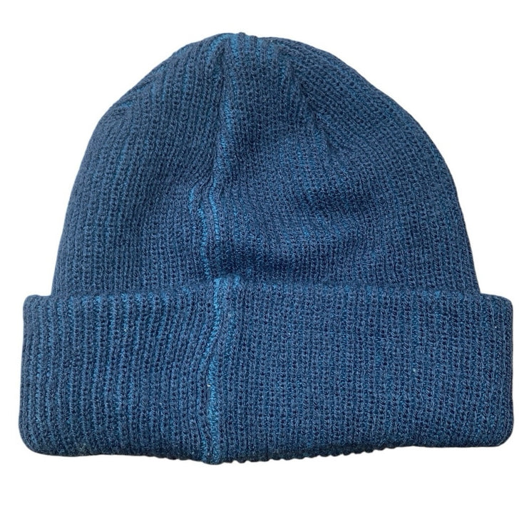 Castano Women's Blue Rib Knit Cuffed Logo Patch Fold Up Beanie Hat Cap One Size