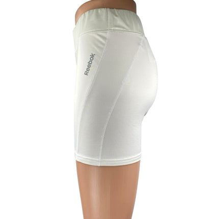 Reebok Women's White Pull On Mid Rise Yoga Workout Athletic Biker Shorts Size L