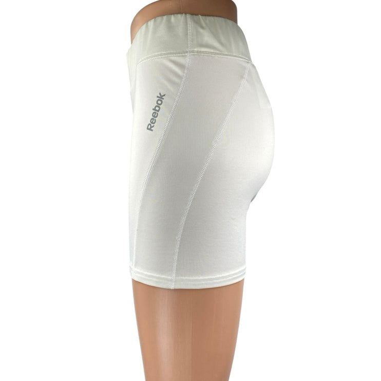 Reebok Women's White Pull On Mid Rise Yoga Workout Athletic Biker Shorts Size L