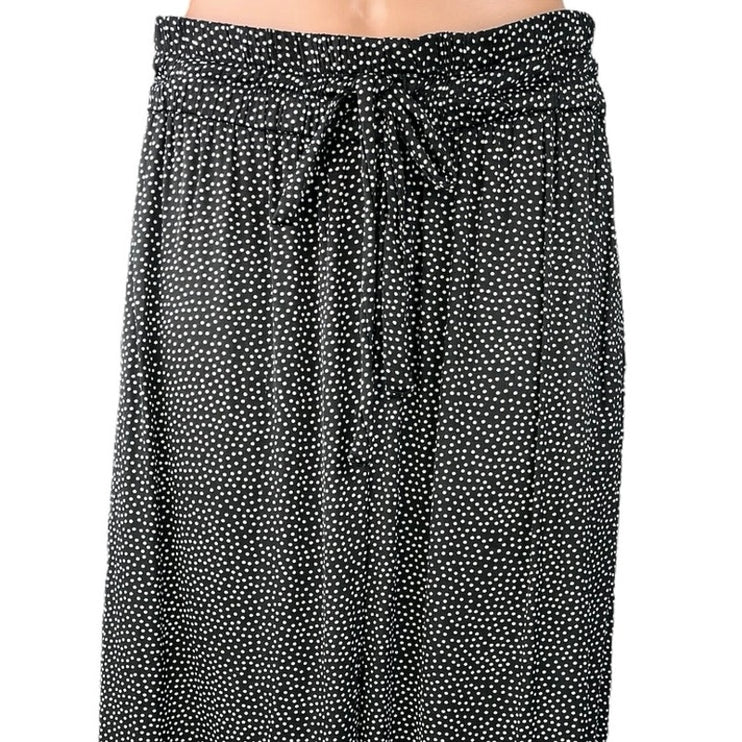 Zara Black Polka Dots Wide Leg Elastic Waist Drawstring Pull On Trousers Pants L