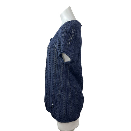 Sonoma Women's Navy Blue Cable Knit Short Sleeve Cardigan Sweater Top Size L