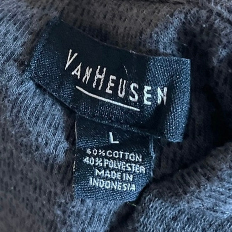 Van Heusen Men's Dark Gray Knit Pocket Golf Long Sleeve Polo Shirt Top Size L