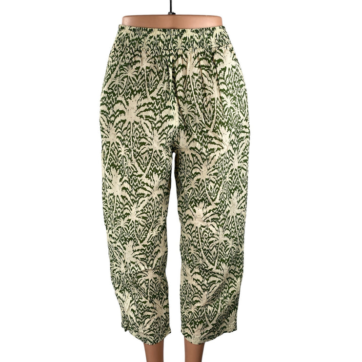 Zara Women's Green Tropical High Rise Barrel Palazzo Wide Leg Trousers Pants XS