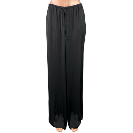 Zara Women's Black Drawstring High Waisted Wide Leg Baggy Trousers Pants Size M