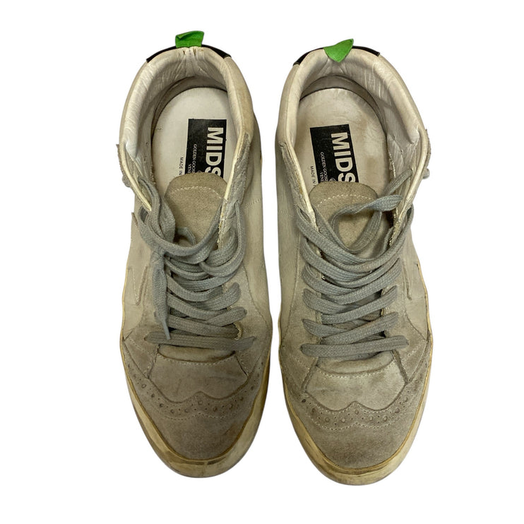 Golden Goose Mid Star Beige Leather Lace Up Round Toe  Mid Top Sneakers Size 7.5