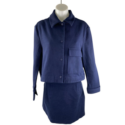 COS Womens Navy Blue Twill Long Sleeve Crop Jacket Mini Skirt 2 Piece Set Size M