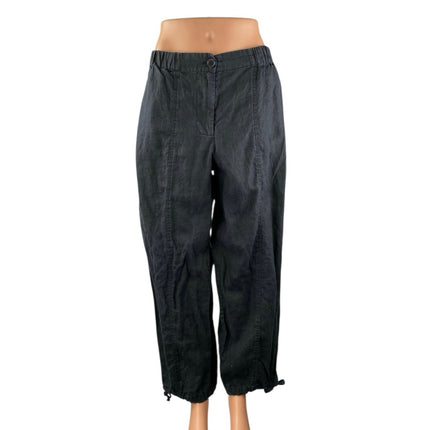 Zara Women's Black Linen High Waisted Tapered Ankle Jogger Trousers Pants Size L
