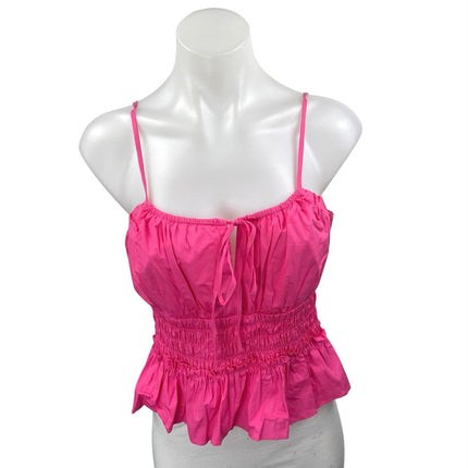WAYF Pink Sleeveless Smocked Ruffle Peplum Cami Camisole Blouse Tank Top Size S