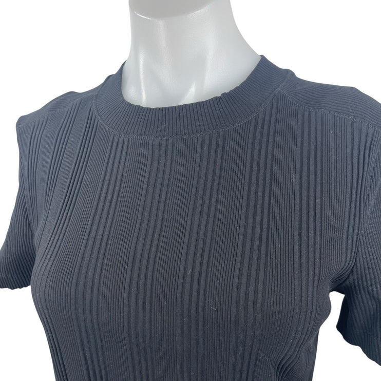 Zara Women's Black Rib Knit High Neck Short Sleeve Crop Tee Sweater Top Size L